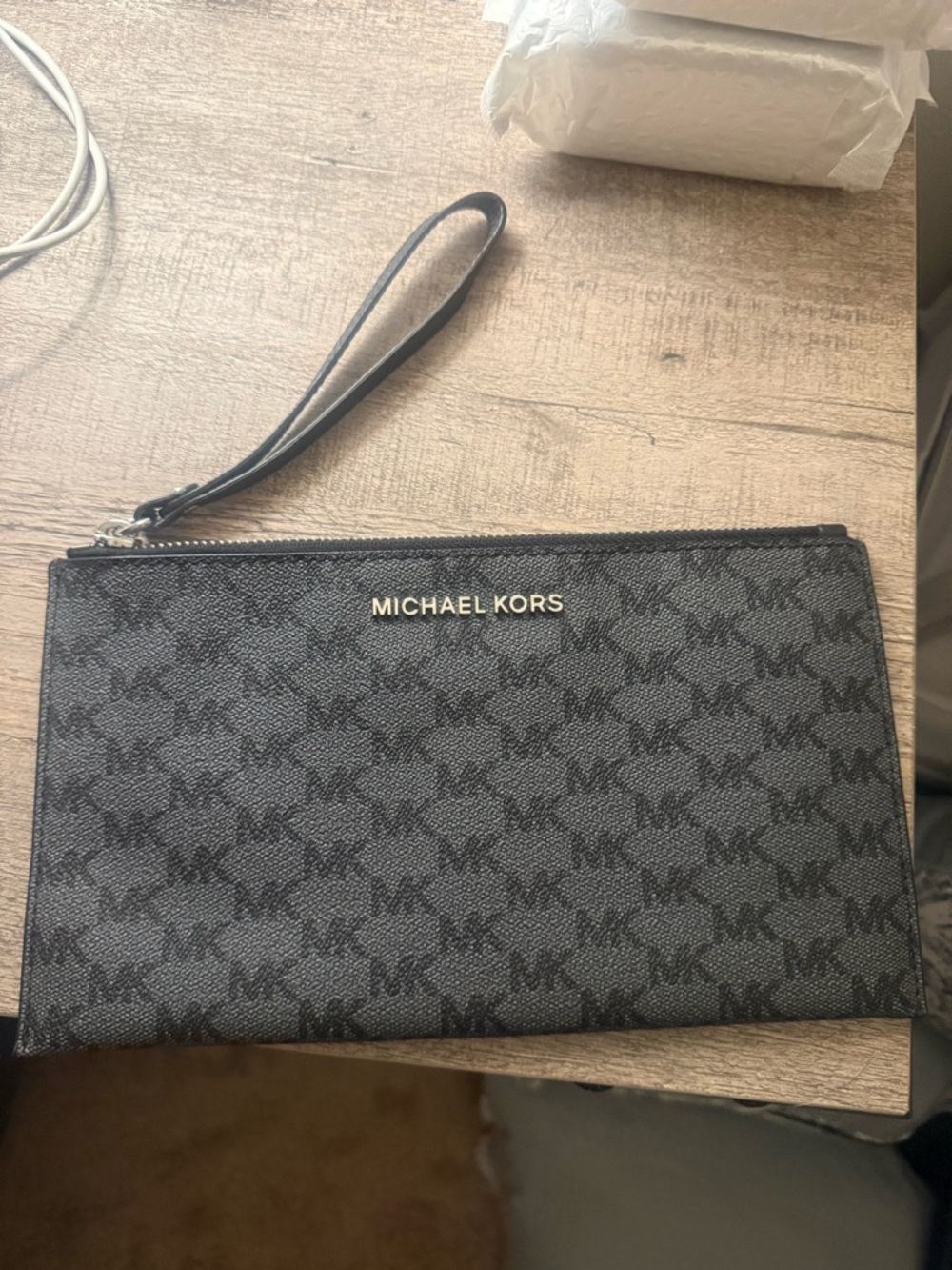 Michael Kors Black MK Logo Wristlet Clutch